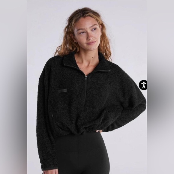 SET Active Jackets & Blazers - SET ACTIVE Lightweight Onyx Fleece Halfzip Black Teddy Jacket